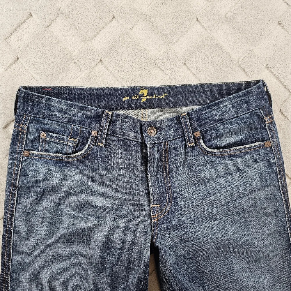 7 For All Mankind A Pocket Boot Cut Jeans Womens 31 Dark Wash Whiskered Cowgirl - Picture 2 of 10